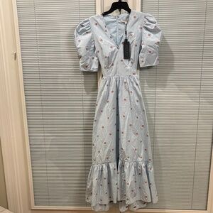 Hunter Bell Light Blue Maxi Dress with Pink Accents